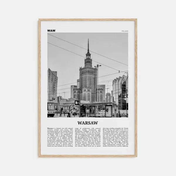 Warsaw Black and White Travel Poster, Poland Art Print