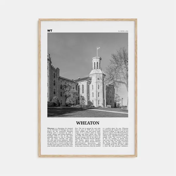 Wheaton, Illinois Black and White Map Art Print
