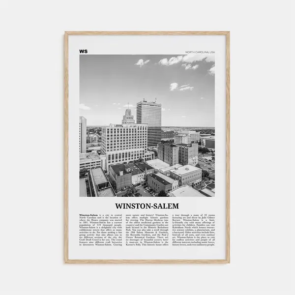 Winston Salem Black and White Travel Poster, North Carolina