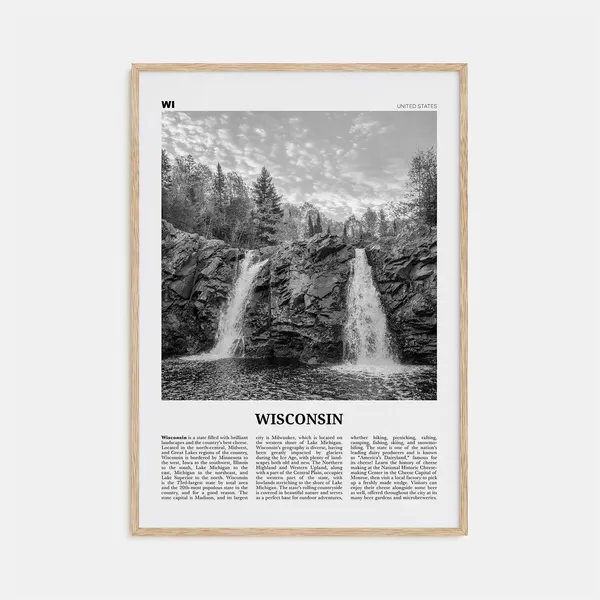 Wisconsin Black and White Travel Map Art Print