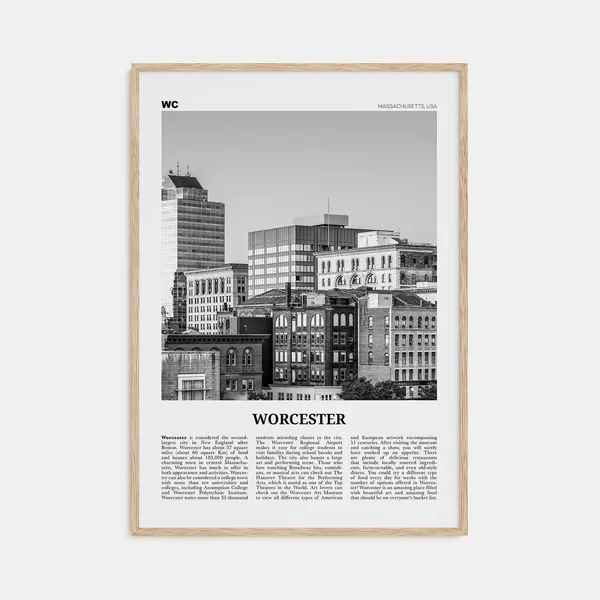 Worcester Black and White Travel Poster, Massachusetts