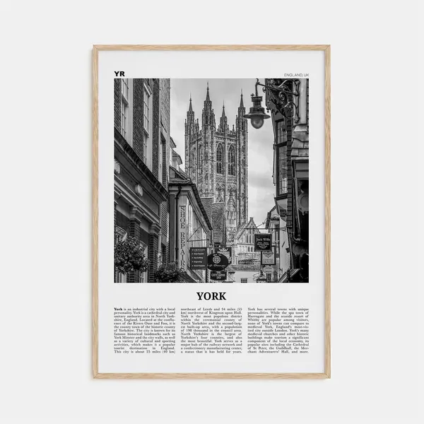 York Black and White Travel Poster, England UK