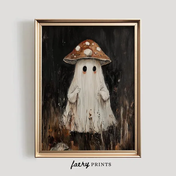 Mushroom Ghost Print, Cute Spooky Halloween Art Print