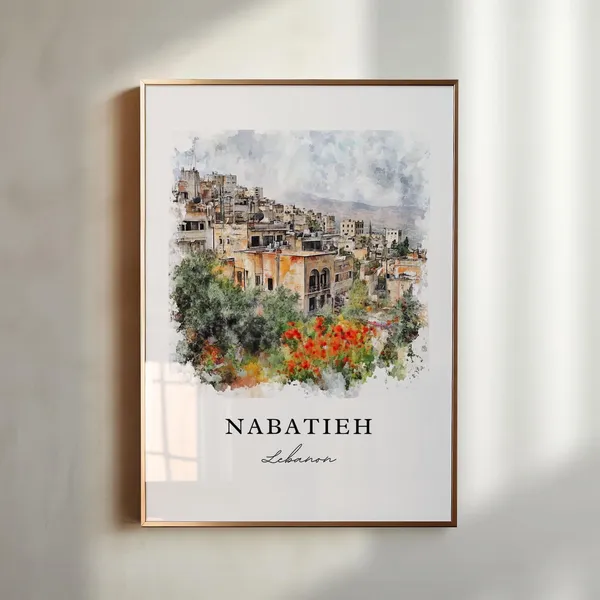 Nabatieh Watercolor Travel Poster, Lebanon Art Print