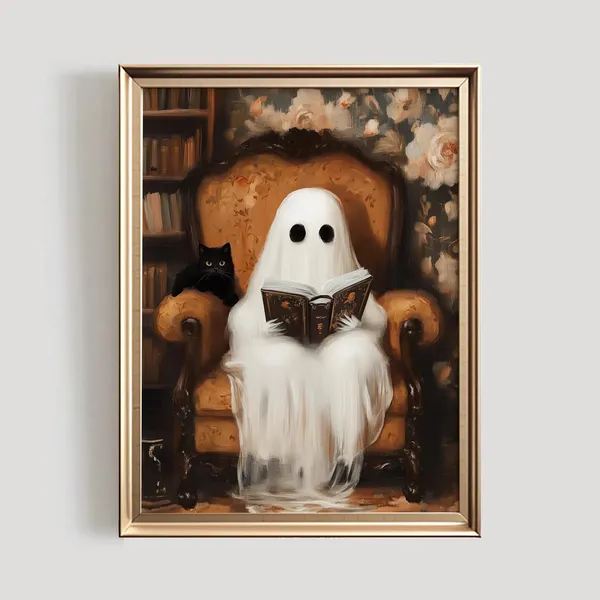 Library Ghost Halloween Dark Academia Art Print