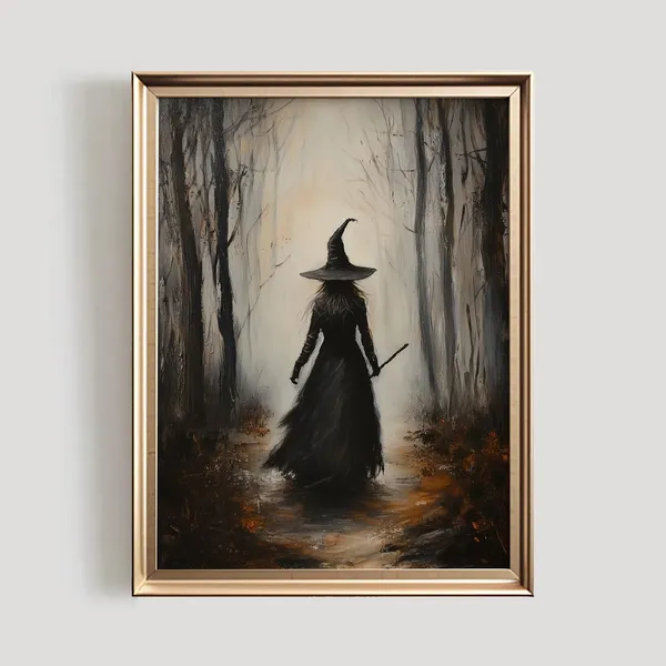 Vintage Witch Wall Art, Halloween Decor Print