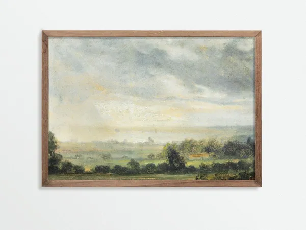Vintage Pastoral Landscape, Rustic Countryside Art Print