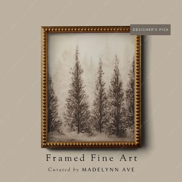 Antique Pine Trees, Vintage Winter Forest Art Print