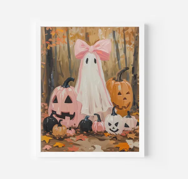 Girly Ghost With Bow Halloween Art Print
