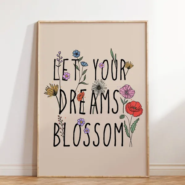 Hippie Flower Quote Retro Poster, Floral Decor