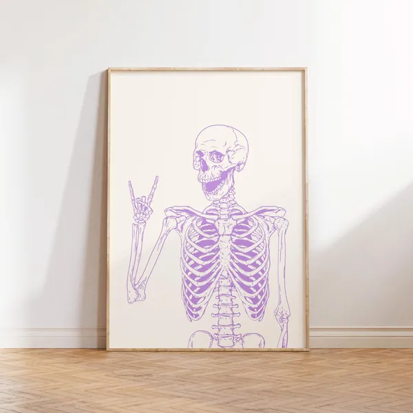 Purple Skeleton Art Print, Girly Halloween Decor
