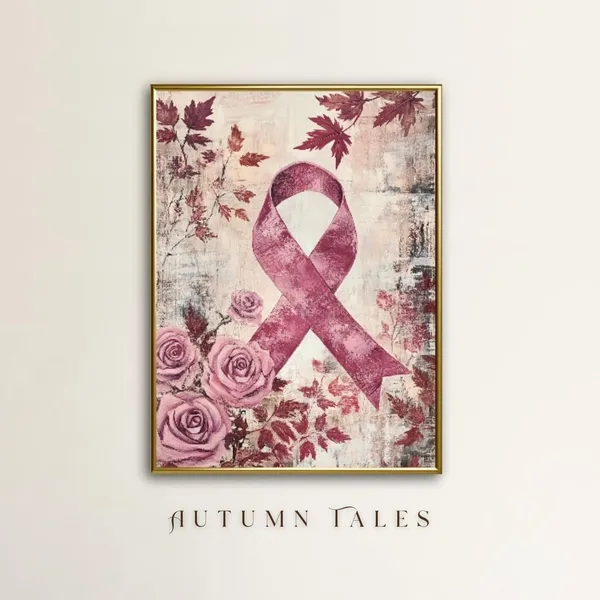 Breast Cancer Awareness Floral Pink Ribbon Art Print