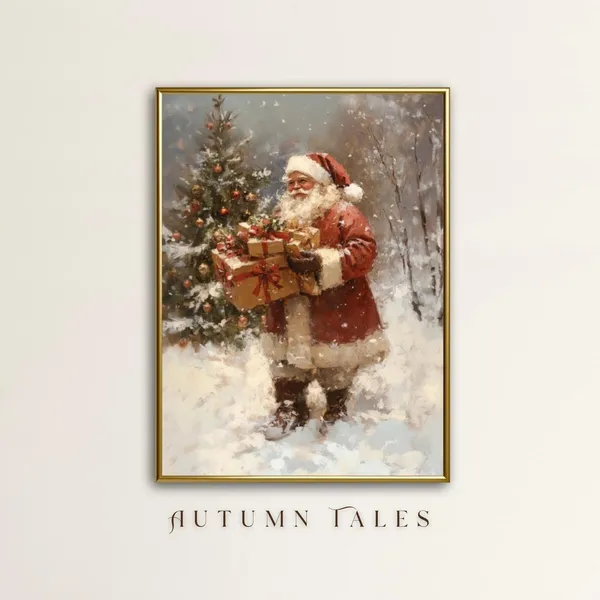 Vintage Santa Claus Art Print, Christmas Home Decor