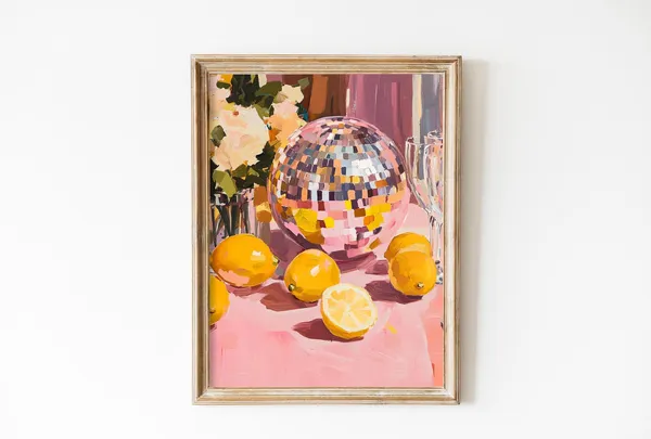 Mirrorball With Lemons Art Print, Y2K Preppy Decor