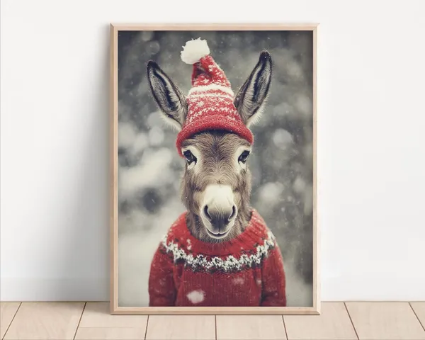 Cute Christmas Donkey Retro Winter Animal Art Print