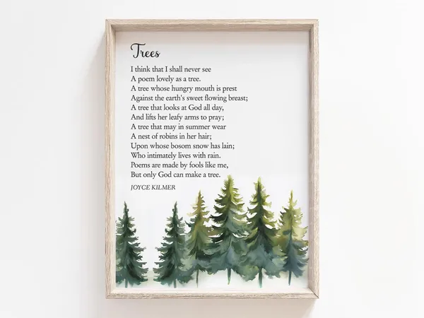 Trees Poem By Joyce Kilmer, Nature Wall Art Print