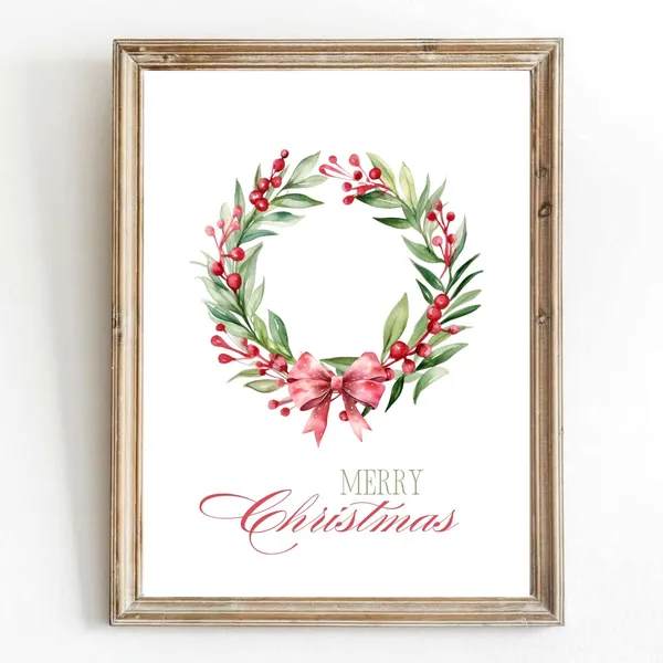 Christmas Wreath Winter Botanical Art Print