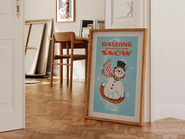 Retro Christmas Snowman Poster, Kitchen Wall Art