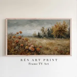 Vintage Fall Landscape Art Print, Farmhouse Decor