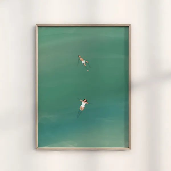 Man and Woman Floating in Pool, Summer Wall Art
