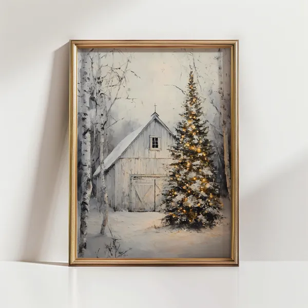 Rustic Winter Wall Art, Vintage Style Christmas Art