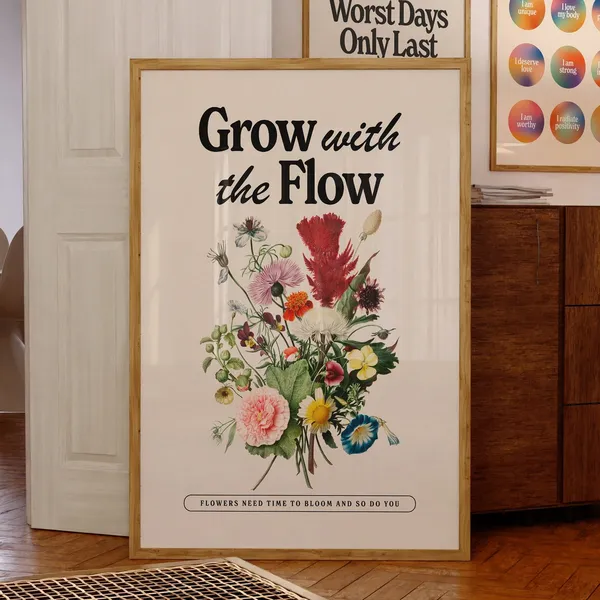 Positive Quote Botanical Floral Art Print, Retro Decor