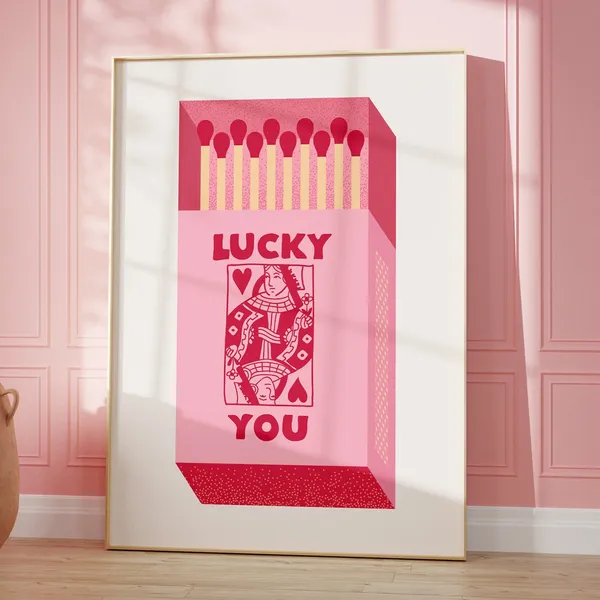 Lucky You Preppy Pink Playing Card Art Print