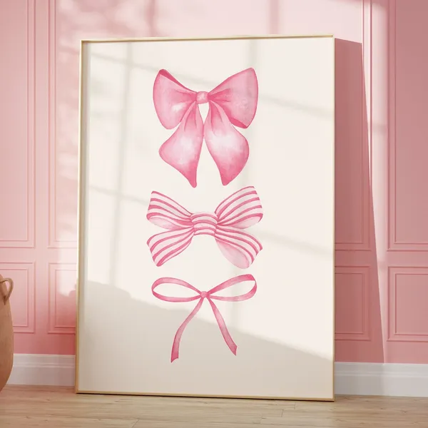 Watercolor Pink Bow Print, Balletcore Coquette Art Print