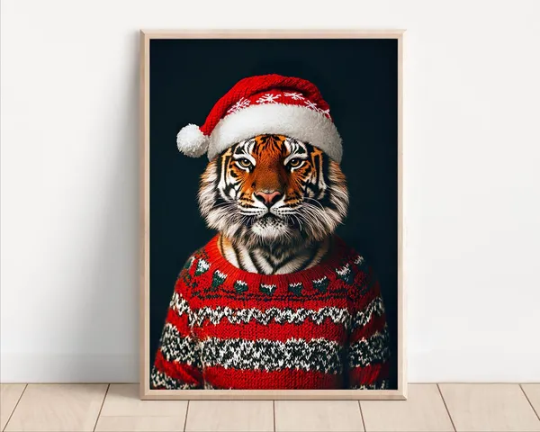 Cute Christmas Tiger Retro Winter Animal Art Print