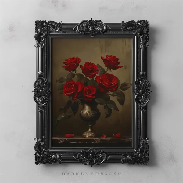 Red Rose Still Life Art Print, Vintage Floral Decor