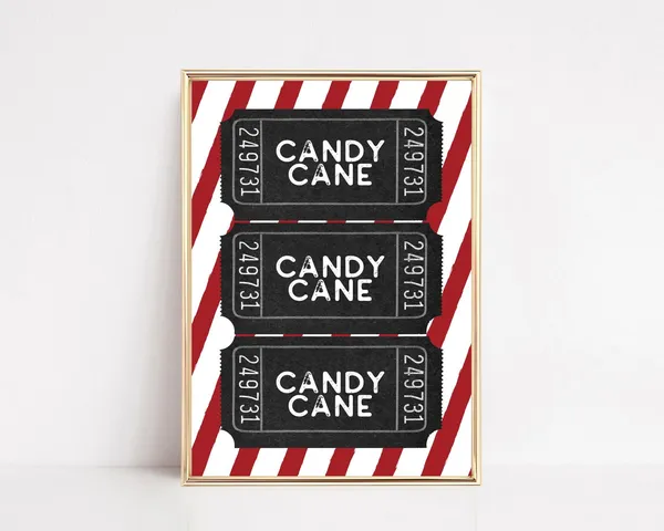 Candy Cane Ticket Print, Modern Christmas Decor