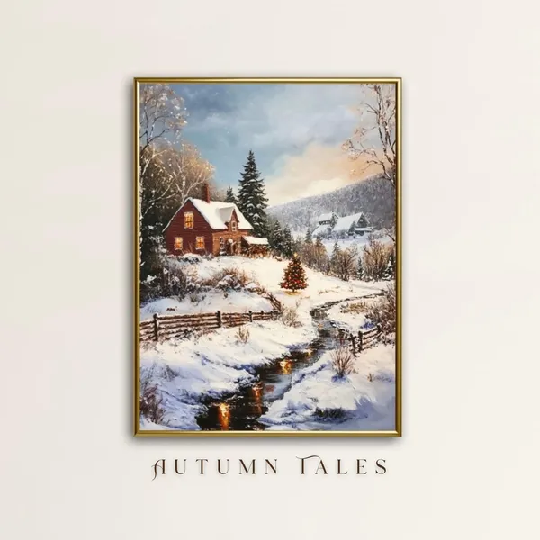 Cozy Winter Cottage Cabin Holiday Art Print