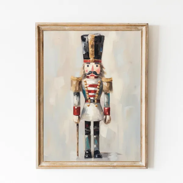 Christmas Nutcracker Soldier Vintage Oil Painting Art Print