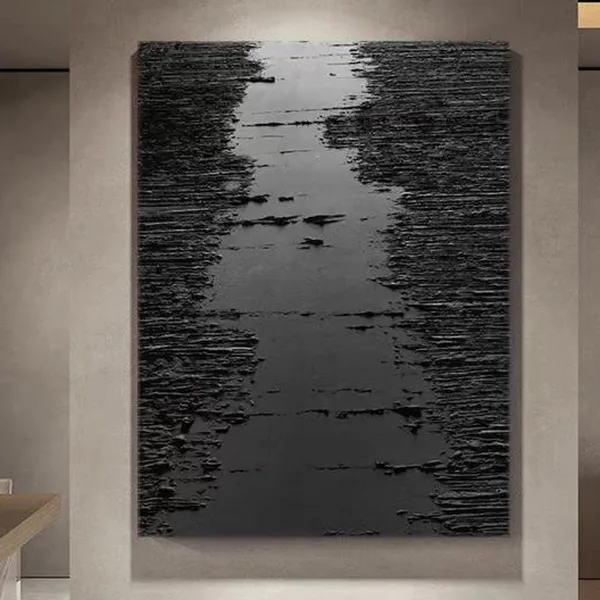 All Black Abstract Oil Painting, Modern Wall Art Print