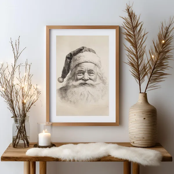 Vintage Santa Sketch Print, Christmas Hallway Decor