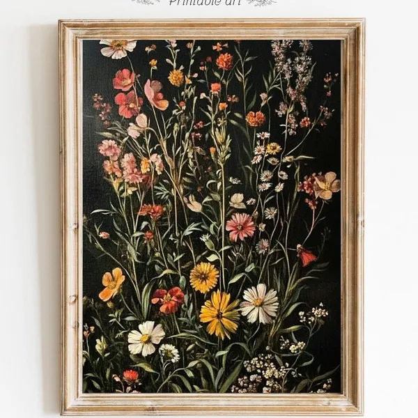 Dark Botanical Moody Floral Art Print, Vintage