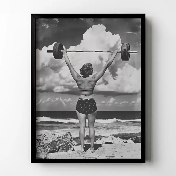 Strong Woman Weightlifting Art Print, Vintage Photo