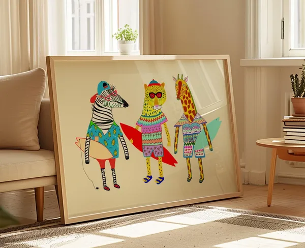Surfer Dudes Art Print, Kids Surfing Beach Decor