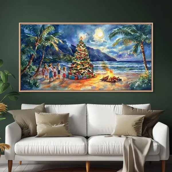 Hawaiian Christmas Beach Scene, Tropical Holiday Poster
