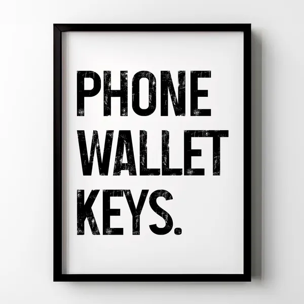 Phone Wallet Keys Hallway Poster Print, Minimalist Sign