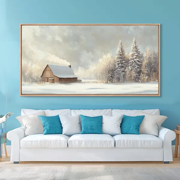 Snowy Barn in Winter Wonderland Rustic Art Print