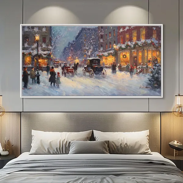 Victorian Christmas Market Winter Street Scene Art Print
