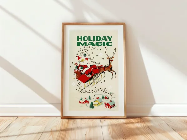 Holiday Magic Christmas Retro Poster, Kitchen Decor