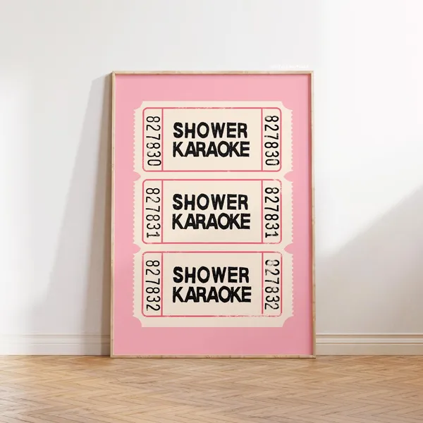 Shower Karaoke Pink Bathroom Ticket Poster Print