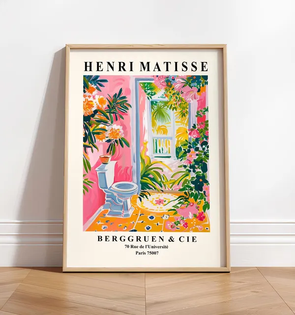 Tropical Toilet Wall Art, Matisse-Inspired Bathroom Poster