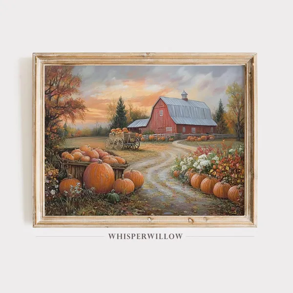 Rustic Red Barn Pumpkin Farm Autumn Art Print