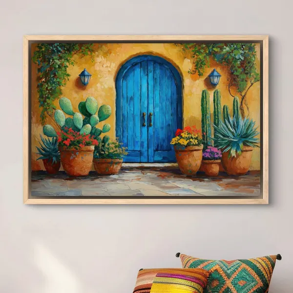 Southwest Cactus and Blue Door Art Print