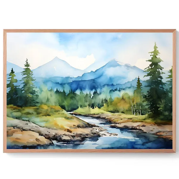 Appalachian Mountains Virginia Watercolor Art Print, Misty Forest