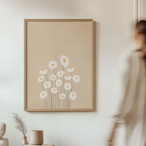 Cream Daisy Boho Neutral Floral Art Print