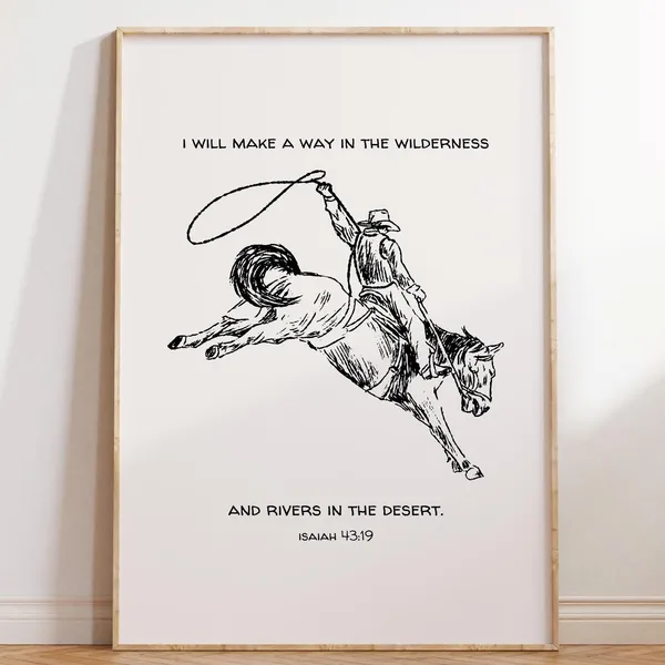 Isaiah 43 Western Christian Art Print, Cowboy Decor